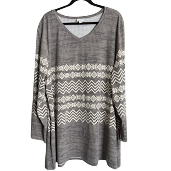 LuLaRoe Elizabeth 3XL Grey/White Snowflake Print Long Sleeve Top - Picture 1 of 5